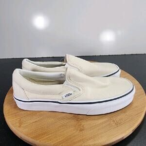 VANS Classic Slip On Low Sz 8 Womens 009241 Beige White Skating Sneakers Shoes